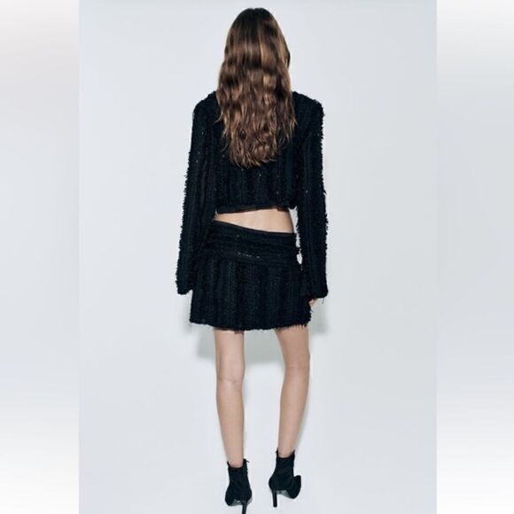 Zara Black Textured fabric High waist Mini Skirt Limited Edition tonal beads NWT - Picture 13 of 13